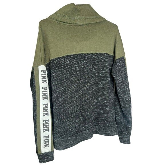 PINK VS Oversized Cowl Neck Pullover M Green Black Logo Sleeve Colorblock - Picture 9 of 11